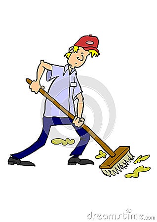 Man sweeping with broom Stock Photo