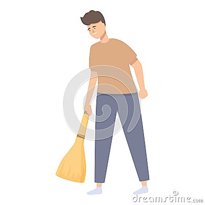 Man with sweeping broom icon cartoon vector. Cleaning house roof. Vector Illustration