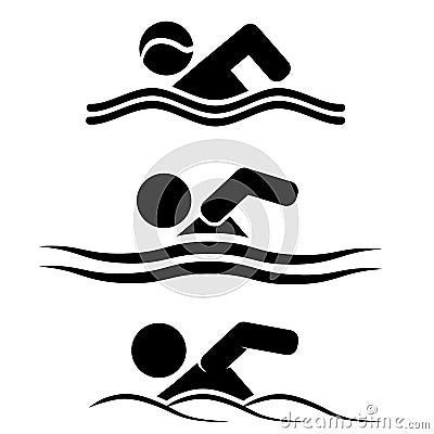 Man Swimming Graphic Icon Set. Summer Swim Water Information. Logo Design Element Illustration Vector Illustration