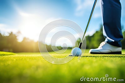 Man Swinging Golf Club on Blue Day Poster AI Generated Cartoon Illustration