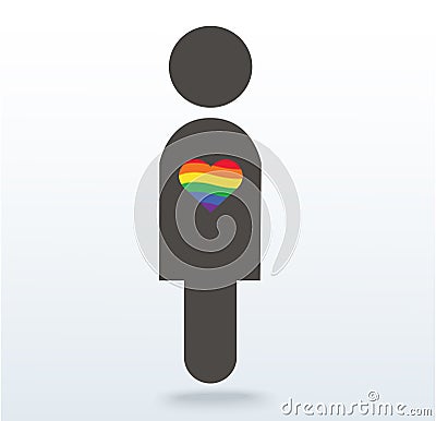 Man symbol icon with a rainbow heart, LGBT symbol, love is love, rainbow flag in heart icon, love wins Vector Illustration