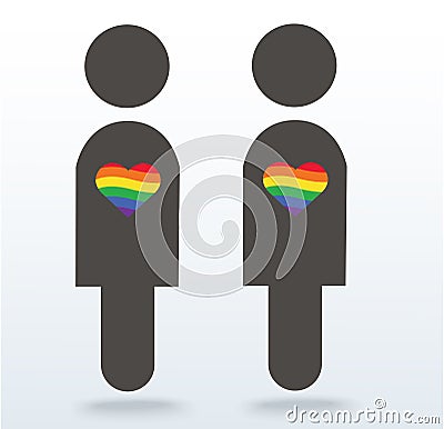 Man symbol icon with a rainbow heart, LGBT symbol, love is love, rainbow flag in heart icon, love wins Vector Illustration