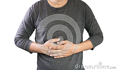 MAN with symptomatic acid reflux , suffering from acid reflux at Stock Photo