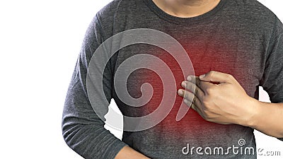 MAN with symptomatic acid reflux , suffering from acid reflux at Stock Photo