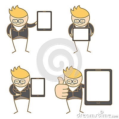 Man with tablet Vector Illustration