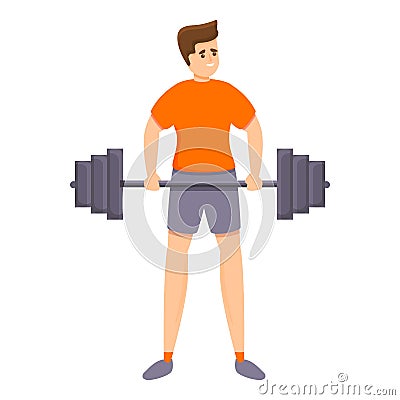 Man take barbell icon, cartoon style Vector Illustration