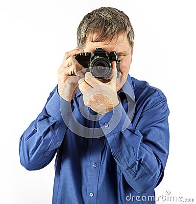 Man takes a picture with an old Stock Photo