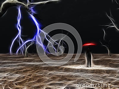 Man takes in storm umbrella Stock Photo