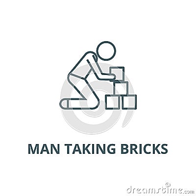 Man taking bricks vector line icon, linear concept, outline sign, symbol Vector Illustration