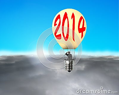 Man taking lamp balloon floating over clouds, looking at sun Stock Photo