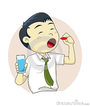 Man Taking a Medicine Vector Illustration