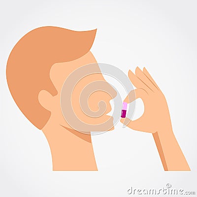 Man taking a pill simple flat design Vector Illustration