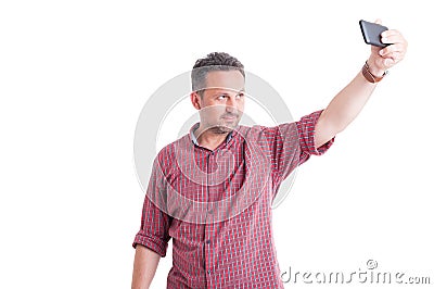 Man taking a selfie or selfportrait Stock Photo