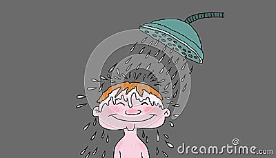 Man taking a shower, illustration Cartoon Illustration