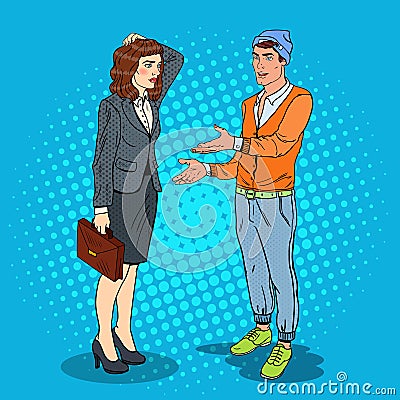 Man Talking with Business Woman. Pop Art illustration Vector Illustration