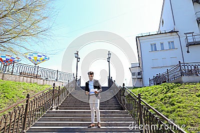 Muslim businessman talking with provider Stock Photo