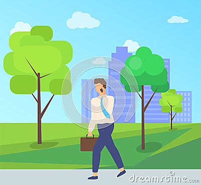 Worker Character Going on Road in Park Vector Vector Illustration