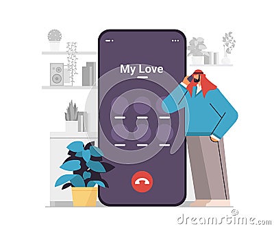 man talking by smartphone with girlfriend communication conversation phone call speaking calling chatting Cartoon Illustration