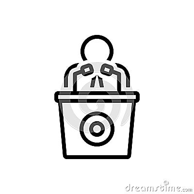 Black line icon for Man Talking By A Speaker, conference and speaker Vector Illustration