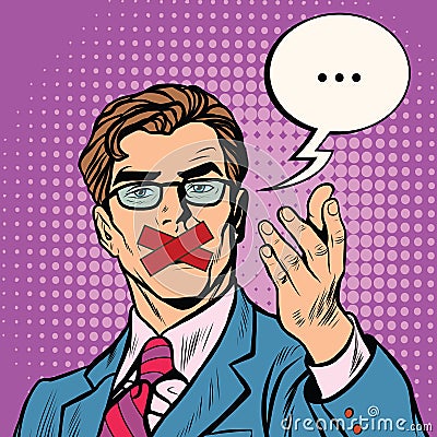 Man with taped mouth Vector Illustration