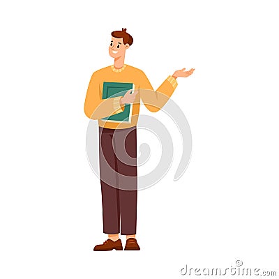 Man Teacher Character with Book Standing and Explaining Something Vector Illustration Vector Illustration