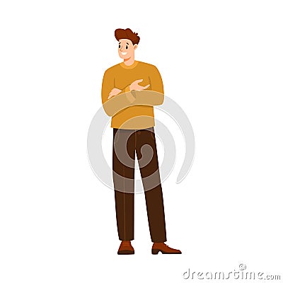 Man Teacher Character Standing and Explaining Something Vector Illustration Stock Photo