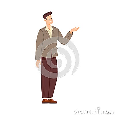 Man Teacher Character Standing and Explaining Something Vector Illustration Vector Illustration