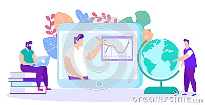 Man Teacher Conducts Training Online. Vector Stock Photo