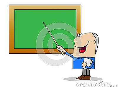 Man a teacher shows on a school board a pointer Vector Illustration