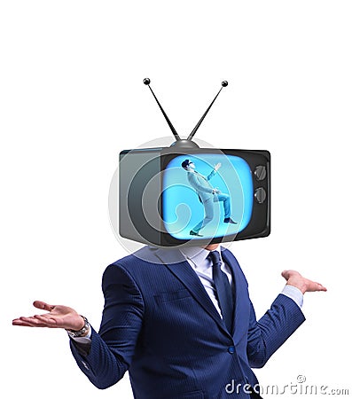 The man with television head in tv addiction concept Stock Photo