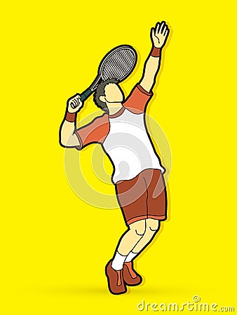 Man tennis player action serve graphic vector. Vector Illustration