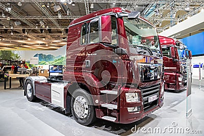 Man TGX 18.420 and TGX 18.500 Long Haul Tractor truck showcased at the Hannover IAA Commercial Vehicles Motor Show. Germany - Editorial Stock Photo