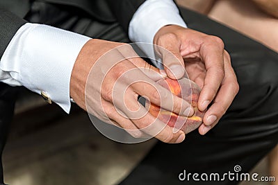 Man there in the hands of peach. Stock Photo
