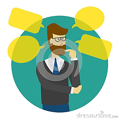 Man is thinking with bubbles. Vector Illustration