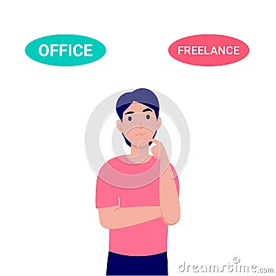 Man thinking freelance or office work Vector Illustration