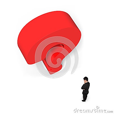 Man thinking with huge 3D red question mark white background Stock Photo