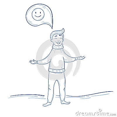 Man thinking positive. Smile happy thought Cartoon Illustration