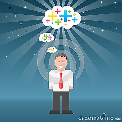 Man-thinking-positive-thoughts Vector Illustration