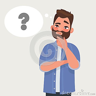 Man is thinking. Question mark. Vector illustration in cartoon s Cartoon Illustration