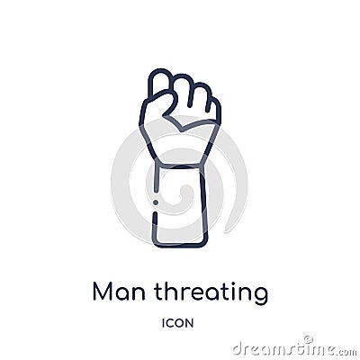man threating with his fist icon from sports outline collection. Thin line man threating with his fist icon isolated on white Vector Illustration