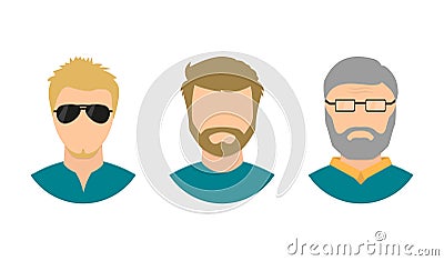 Man at three ages: young, adult, old Cartoon Illustration