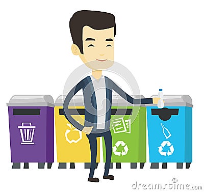 Man throwing away plastic bottle. Vector Illustration