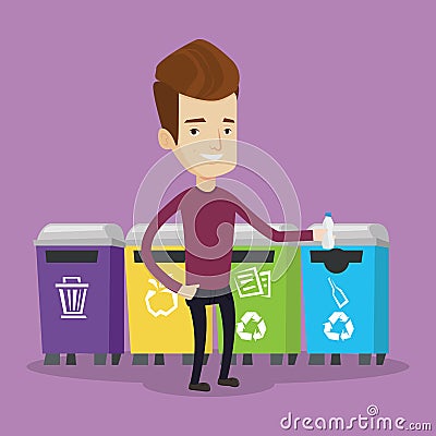 Man throwing away plastic bottle. Vector Illustration