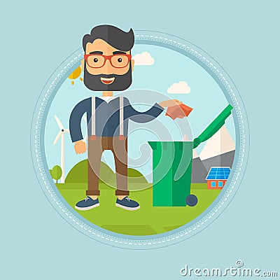 Man throwing away trash vector illustration. Vector Illustration