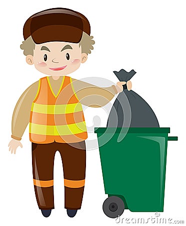 Man throwing garbage in trashcan Vector Illustration