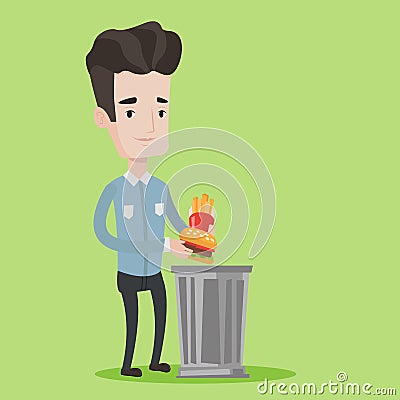 Man throwing junk food vector illustration. Vector Illustration