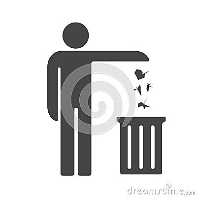 Man throwing out trash, do not waste vector icon Vector Illustration