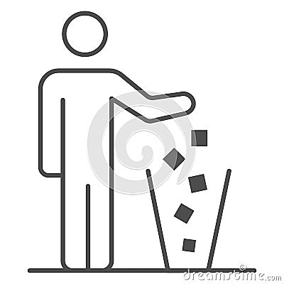 Man throws out drugs thin line icon, life without addiction concept, anti drug sign on white background, freedom from Vector Illustration