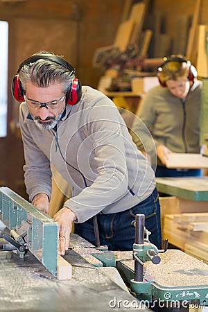 Man at timber workshop Stock Photo