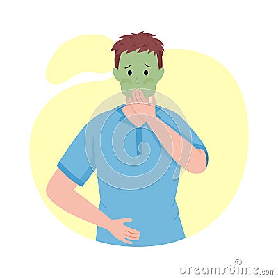 Man about to puke semi flat color vector character Vector Illustration